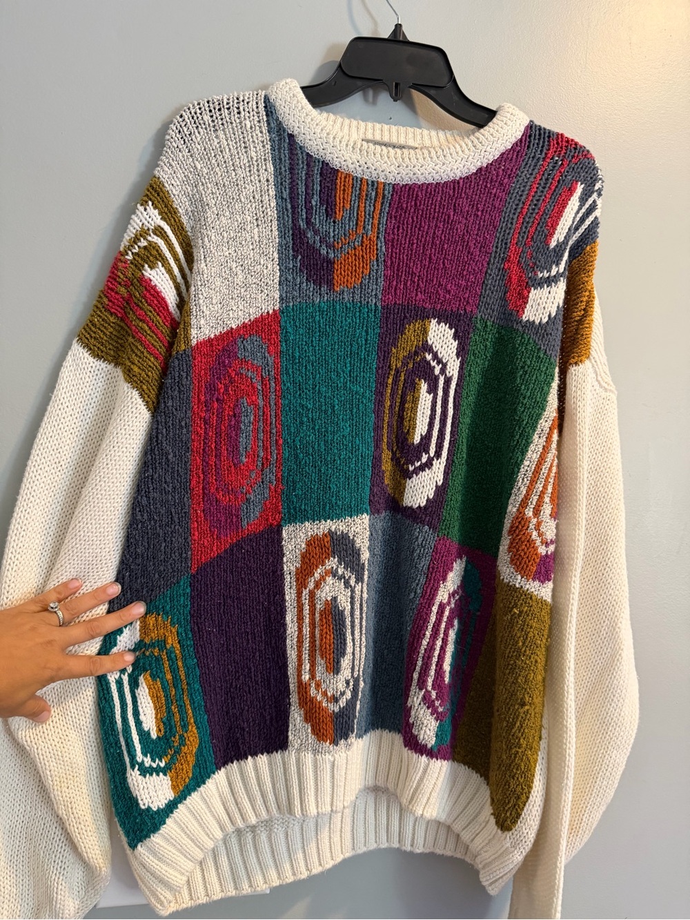 Vintage Concrete Mix abstract Coogi Style Cosby Color Block Sweater Mens Size LG